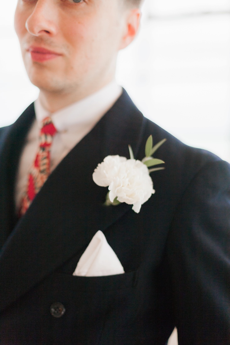 White Flower Buttonhole Groom Vintage 1930s Wedding Worthing Pier West Sussex https://clairemacintyre.com/