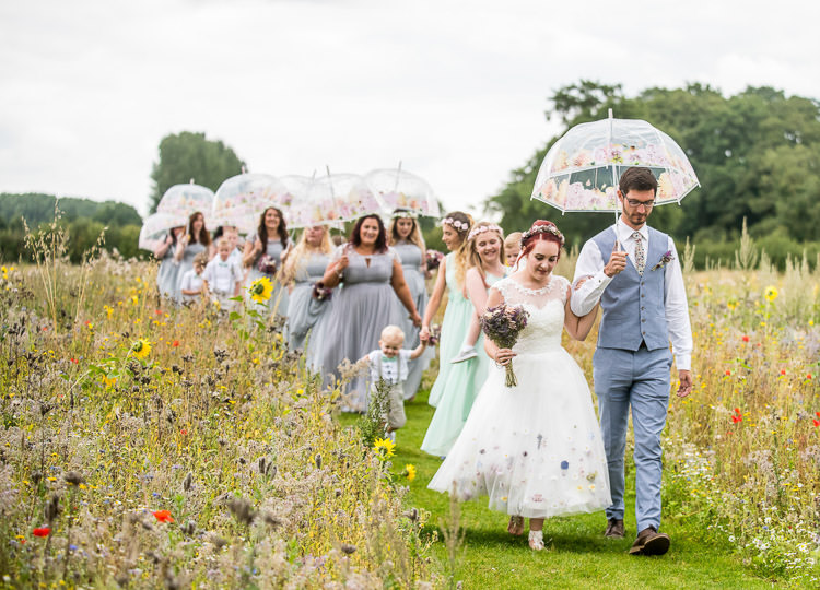 Flowers Floral Dress Gown Bride Bridal Short Mismatched Colourful Wildflower Meadow Wedding Hush Venues Norfolk http://lighteningphotography.co.uk/