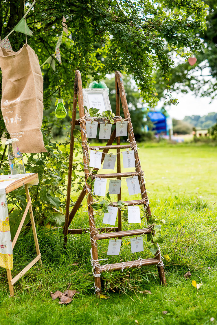 Wooden Ladder Seating Plan Table Chart Mismatched Colourful Wildflower Meadow Wedding Hush Venues Norfolk http://lighteningphotography.co.uk/