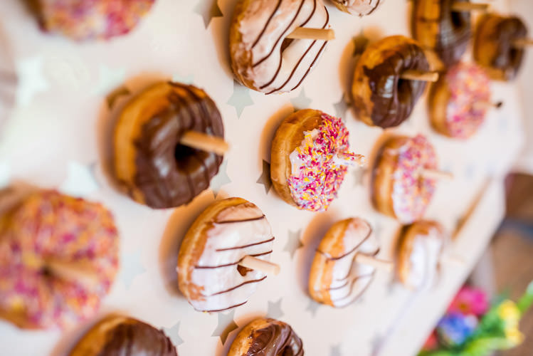Donut Wall Stand Cake Mismatched Colourful Wildflower Meadow Wedding Hush Venues Norfolk http://lighteningphotography.co.uk/