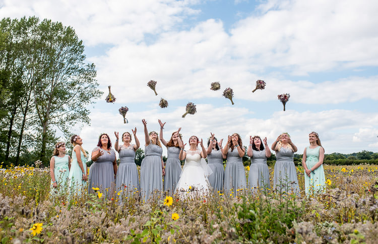 Bridesmaids Bouquets Flower Crowns Mismatched Colourful Wildflower Meadow Wedding Hush Venues Norfolk http://lighteningphotography.co.uk/