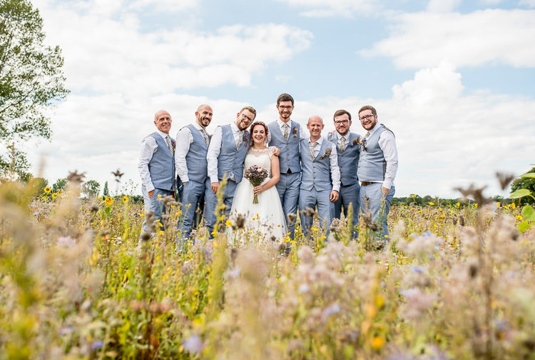 Groom Groomsmen Grey Waistcoats Floral Tie Suits Mismatched Colourful Wildflower Meadow Wedding Hush Venues Norfolk http://lighteningphotography.co.uk/