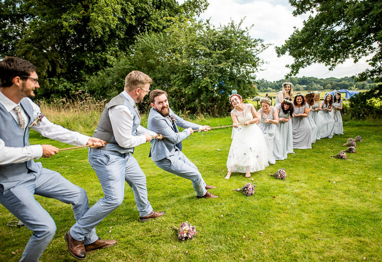 Tug Of War Game Mismatched Colourful Wildflower Meadow Wedding Hush Venues Norfolk http://lighteningphotography.co.uk/