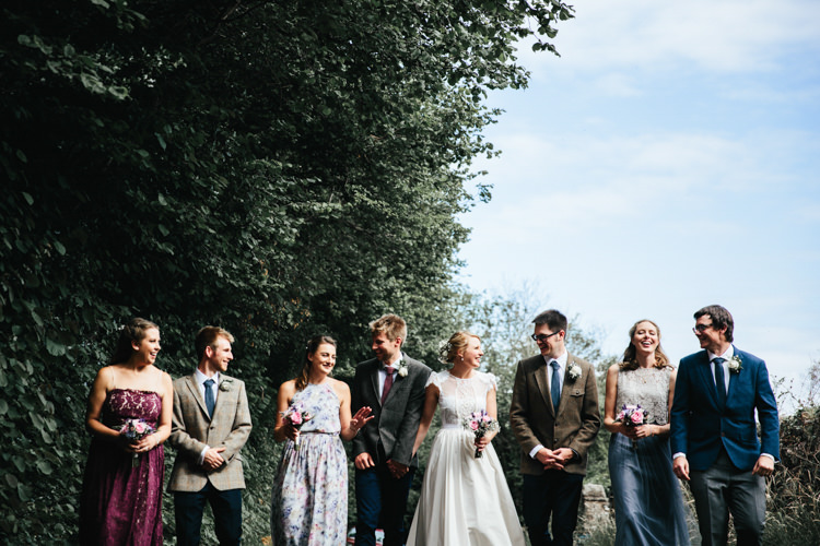 Katya Katya Shehurina Dress Cap Sleeve Lace Overlay Bouquet Wild Flowers Floral Mismatched Bridesmaids Tweed Jacket Mismatched Groom Relaxed Natural Local Country Marquee Wedding http://francescahillphotography.com/