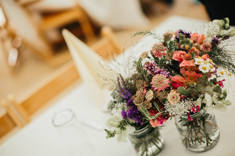 Jam Jar Flowers Lavender Gypsophila Daisy Wild Relaxed Natural Local Country Marquee Wedding http://francescahillphotography.com/