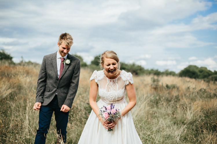 Katya Katya Shehurina Dress Cap Sleeve Lace Overlay Chinos Groom Tweed Jacket Mismatched Posy Bouquet Relaxed Natural Local Country Marquee Wedding http://francescahillphotography.com/
