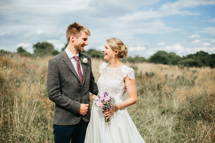 Katya Katya Shehurina Dress Cap Sleeve Lace Overlay Chinos Groom Tweed Jacket Mismatched Posy Bouquet Pink Purple Relaxed Natural Local Country Marquee Wedding http://francescahillphotography.com/