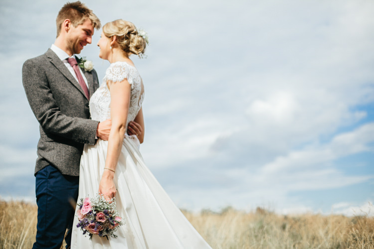 Katya Katya Shehurina Dress Cap Sleeve Lace Overlay Chinos Groom Tweed Jacket Mismatched Posy Bouquet Pink Purple Relaxed Natural Local Country Marquee Wedding http://francescahillphotography.com/