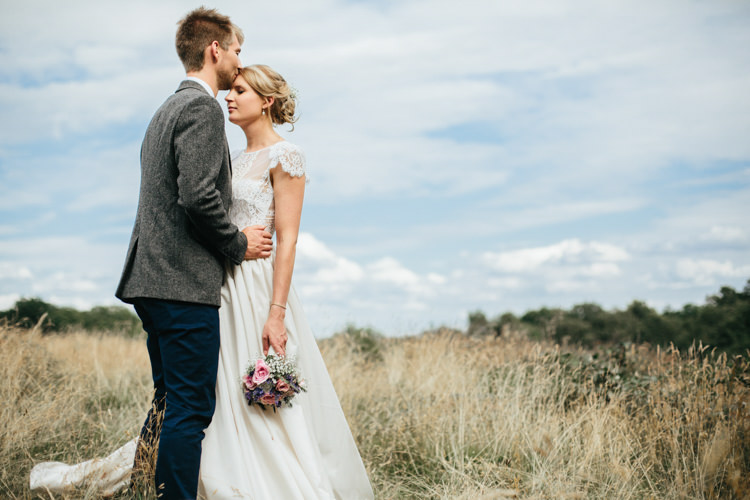 Katya Katya Shehurina Dress Cap Sleeve Lace Overlay Chinos Groom Tweed Jacket Mismatched Posy Bouquet Pink Purple Relaxed Natural Local Country Marquee Wedding http://francescahillphotography.com/
