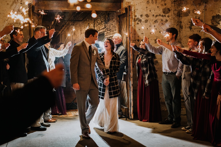 City Urban Georgia Engine Room Exposed Bricks Bride Groom Sparkler Exit | Bohemian Industrial Oxblood Wedding https://www.lunaleephotos.com/