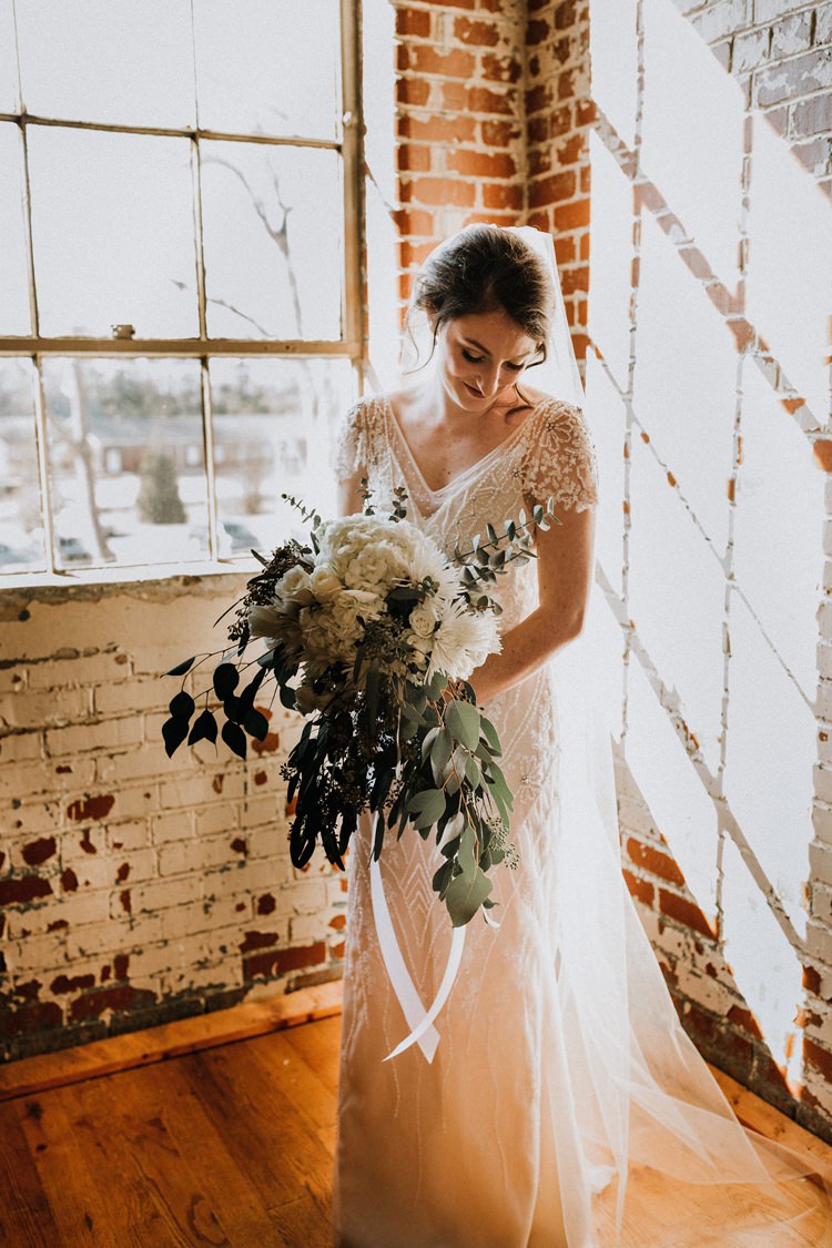 City Urban Georgia Engine Room Exposed Bricks Bride Burgundy White Foliage Bouquet | Bohemian Industrial Oxblood Wedding https://www.lunaleephotos.com/