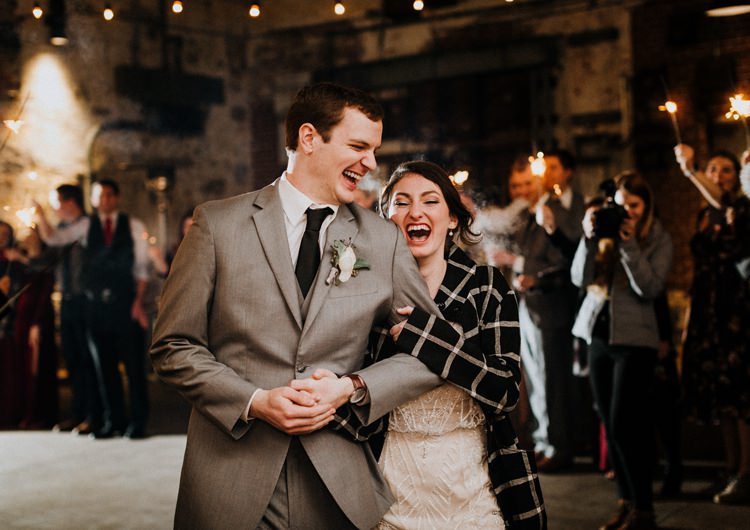 City Urban Georgia Engine Room Exposed Bricks Bride Groom Sparkler Exit | Bohemian Industrial Oxblood Wedding https://www.lunaleephotos.com/