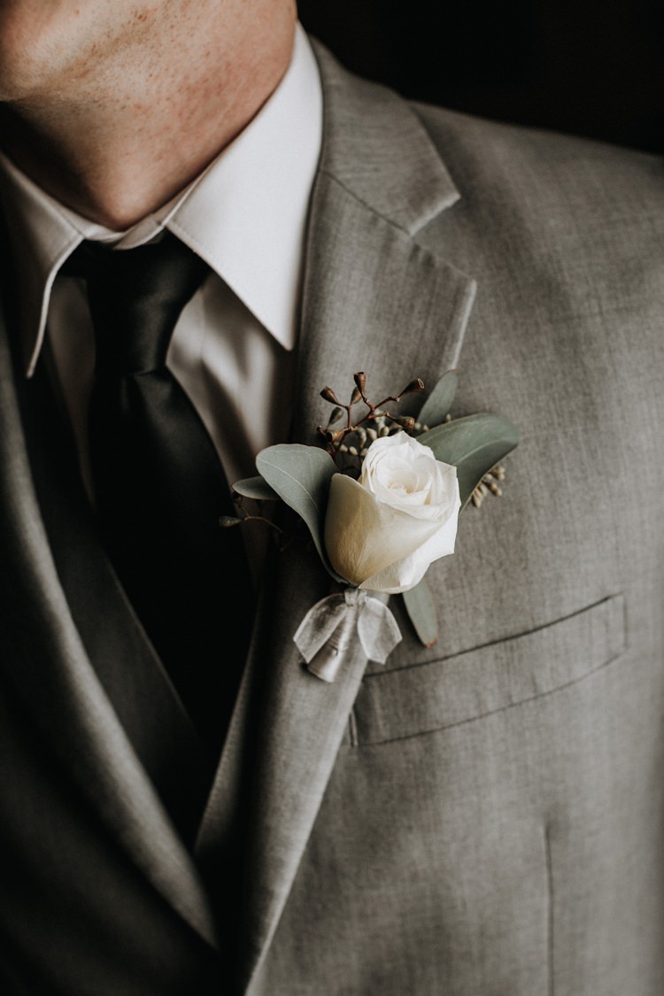 City Urban Georgia Engine Room Exposed Bricks Groom White Rose Buttonhole Grey Suit | Bohemian Industrial Oxblood Wedding https://www.lunaleephotos.com/