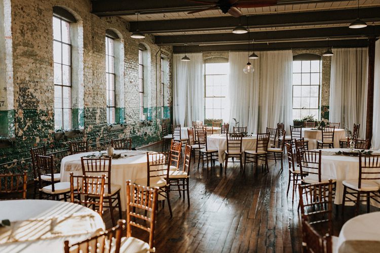 City Urban Georgia Engine Room Exposed Bricks Reception Dinner Chiavari Chairs Rustic | Bohemian Industrial Oxblood Wedding https://www.lunaleephotos.com/