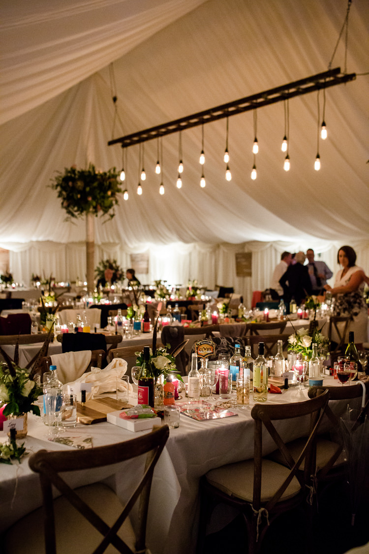 Vintage Hanging Bulbs Festoon Marquee Autumn Countryside Family Farm Wedding Dorset http://www.lydiastampsphotography.com/
