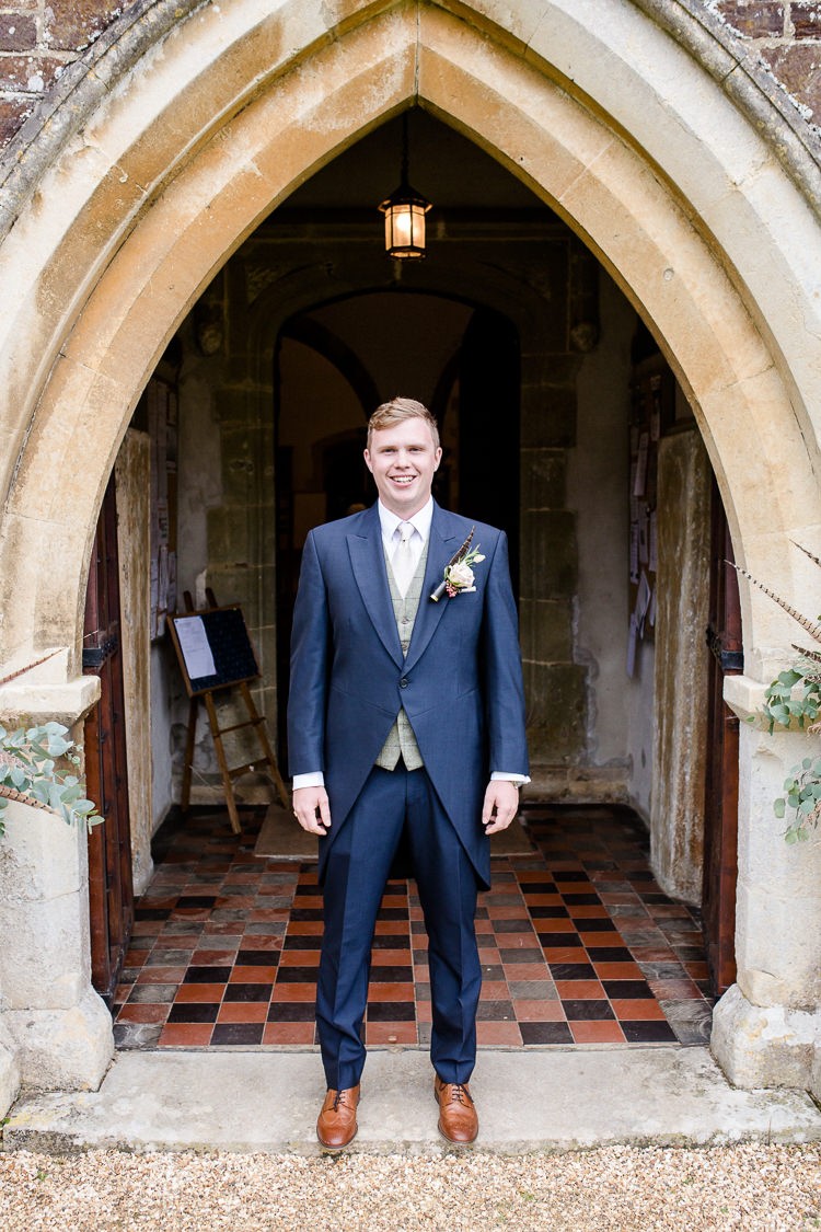 Groom Blue Tails Three Piece Waistcoat Autumn Countryside Family Farm Wedding Dorset http://www.lydiastampsphotography.com/