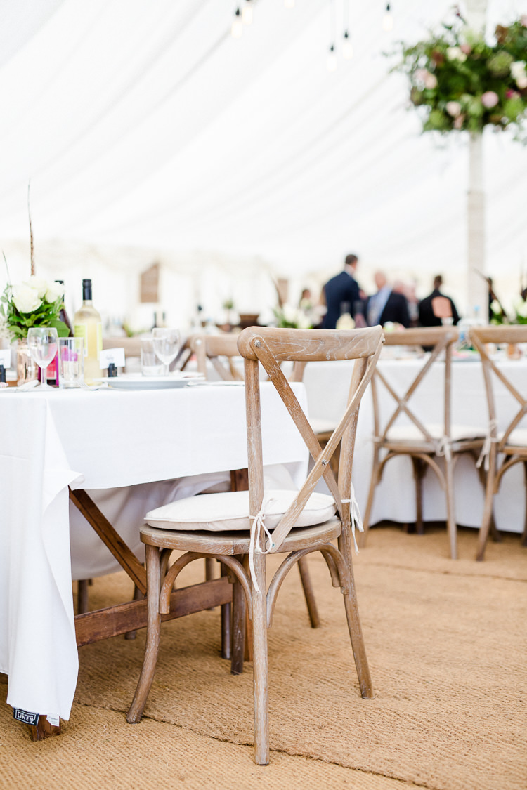 Rustic Wooden Chair Cross Back Seat Pad Marquee Autumn Countryside Family Farm Wedding Dorset http://www.lydiastampsphotography.com/