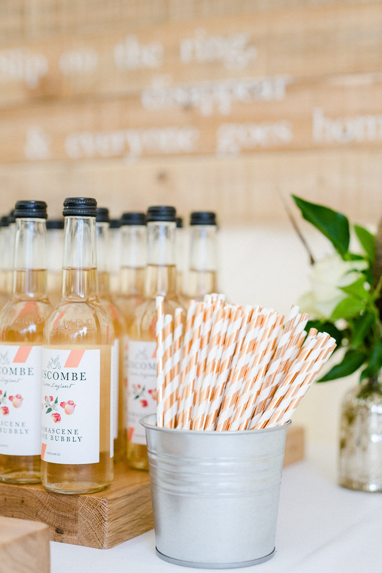 Soft Drinks Paper Straws Rose Gold Stripy Autumn Countryside Family Farm Wedding Dorset http://www.lydiastampsphotography.com/