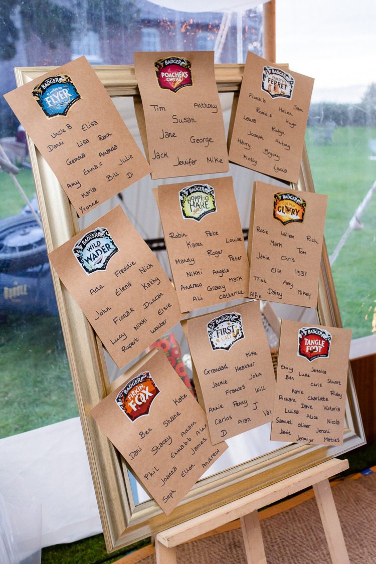 Table Plan Seating Chart Mirror Local Beer Easel Autumn Countryside Family Farm Wedding Dorset http://www.lydiastampsphotography.com/