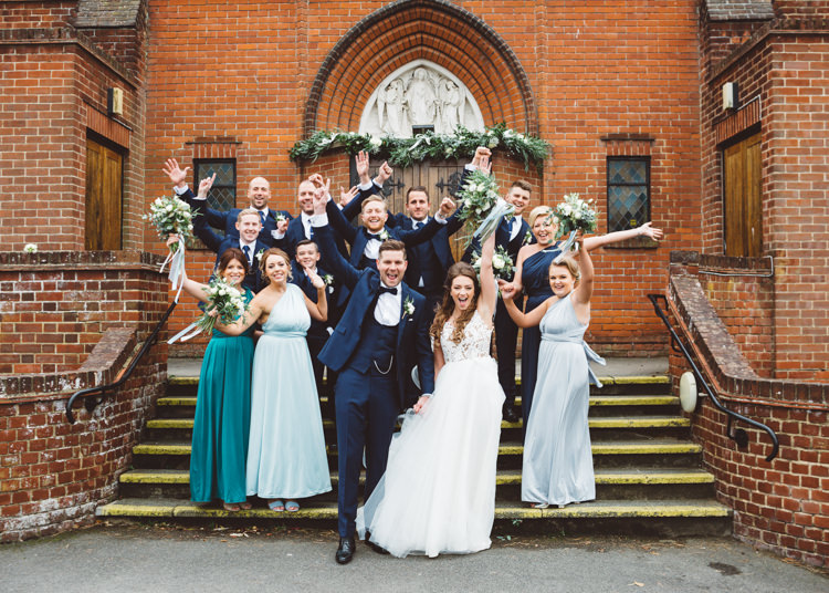 Bride Bridal Hayley Paige Dress Gown Tulle Princess Tuxedo Groom Waistcoat Navy Bow Tie Bouquet Ribbon Sea Green Bridesmaids Multiway Groomsmen Party Cool Stylish Windy Coastal Wedding East Quay Lobster Shack Whitstable http://holliecarlinphotography.com/