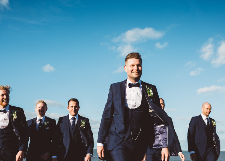 Navy Blue Tuxedo Groom Waistcoat Bow Tie Cool Stylish Windy Coastal Wedding East Quay Lobster Shack Whitstable http://holliecarlinphotography.com/