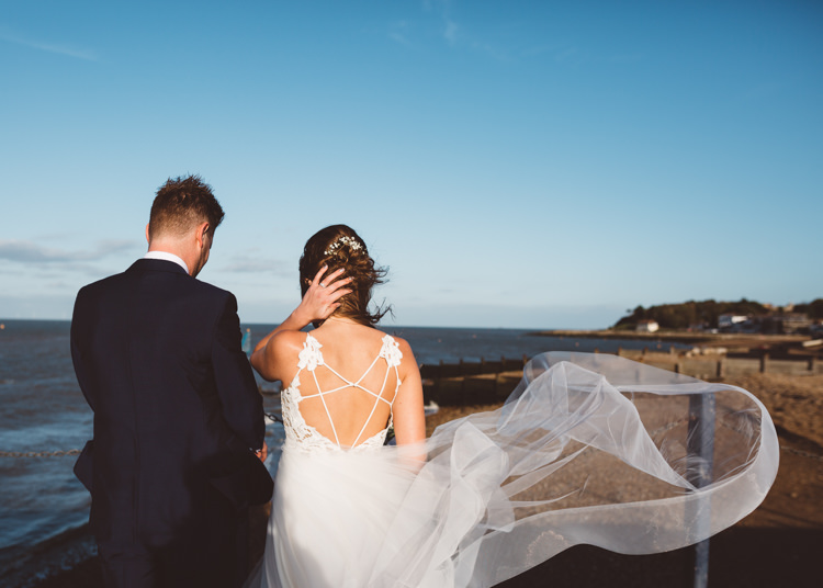 Bride Bridal Hayley Paige Dress Gown Tulle Princess Tuxedo Groom Waistcoat Navy Bow Tie Cool Stylish Windy Coastal Wedding East Quay Lobster Shack Whitstable http://holliecarlinphotography.com/