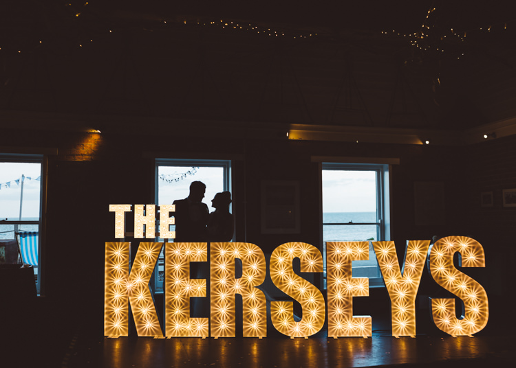 Light Up Letters Circus Cool Stylish Windy Coastal Wedding East Quay Lobster Shack Whitstable http://holliecarlinphotography.com/