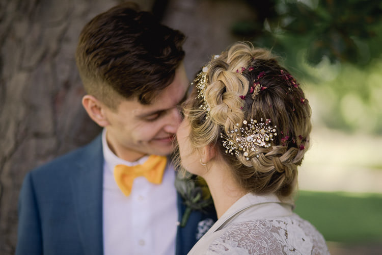 Hair Bride Bridal Halo Braid Plait Style Up Do Colourful Indie London City Wedding Clissold House West Reservoir Centre https://www.murrayclarke.co.uk/