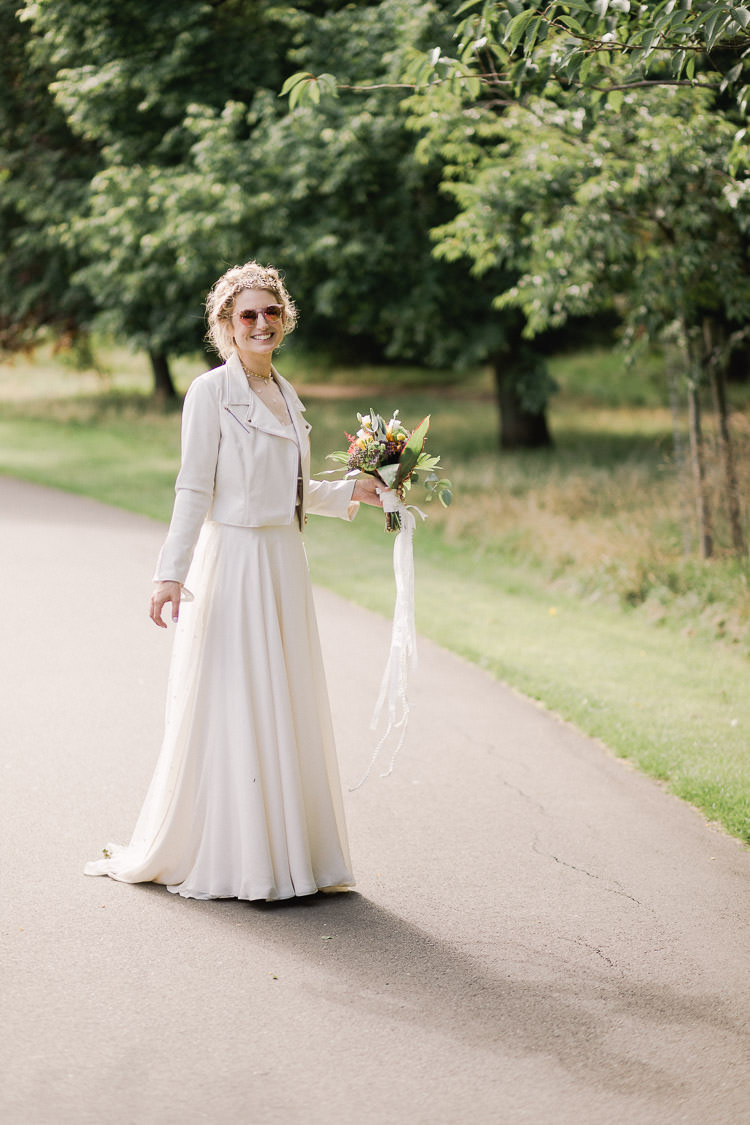 Poppy Dover Overlay Dress Gown Bride Bridal Otaduy Leather Jacket Colourful Indie London City Wedding Clissold House West Reservoir Centre https://www.murrayclarke.co.uk/