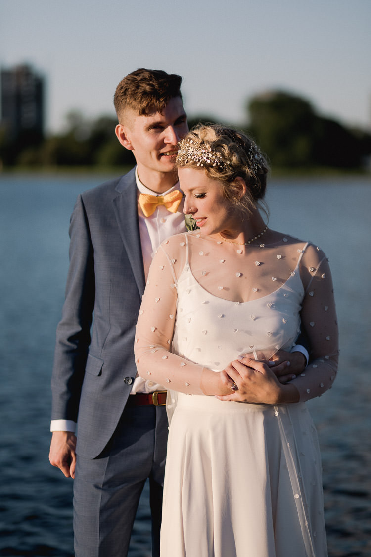Poppy Dover Overlay Dress Gown Bride Bridal Otaduy Leather Jacket Hearts Colourful Indie London City Wedding Clissold House West Reservoir Centre https://www.murrayclarke.co.uk/