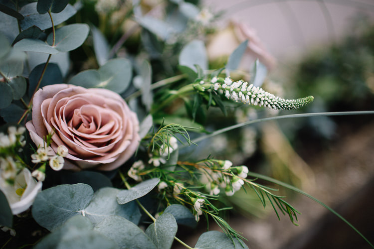 Eucalyptus Rose Bouquet Flowers Bride Bridal Brass Copper Music Filled Barn Wedding East Riddlesden Hall Yorkshire https://www.joestenson.co.uk/