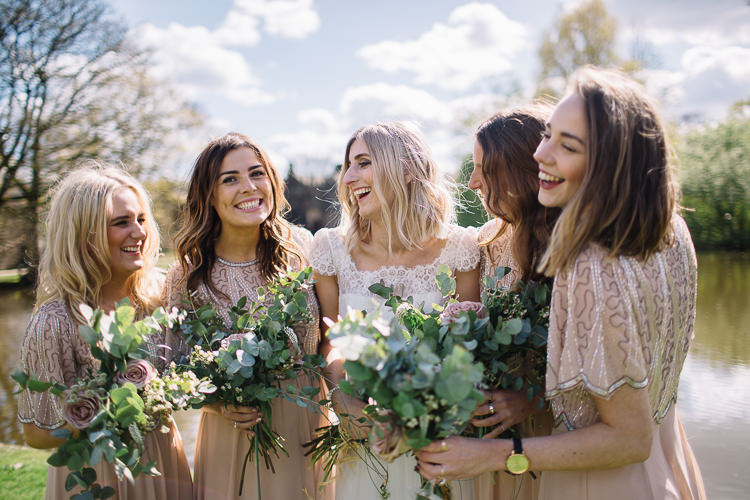 Eucalyptus Rose Bouquet Flowers Bride Bridal Bridesmaids Brass Copper Music Filled Barn Wedding East Riddlesden Hall Yorkshire https://www.joestenson.co.uk/