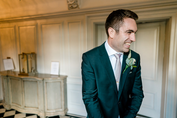 Groom Bottle Green Suit Reiss Nostalgic Honest British Loseley Park Wedding Surrey https://www.johnbarwoodphotography.co.uk/