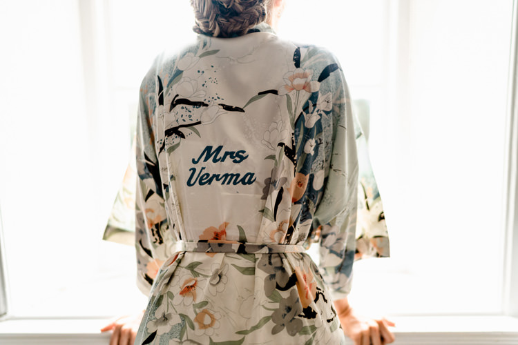 Bespoke Personalised Dressing Gown Silk Bride Bridal Getting Ready Nostalgic Honest British Loseley Park Wedding Surrey https://www.johnbarwoodphotography.co.uk/