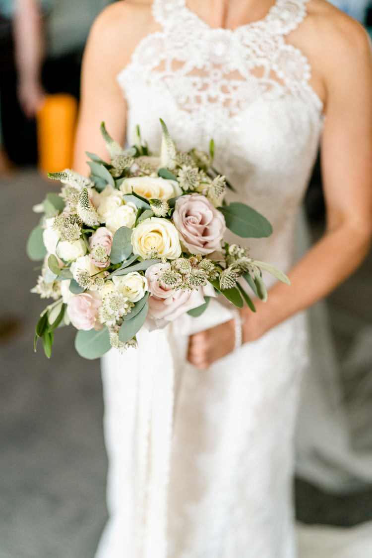 Bride Bridal Bouquet Rose Eucalyptus Pink Cream Pastel Nostalgic Honest British Loseley Park Wedding Surrey https://www.johnbarwoodphotography.co.uk/