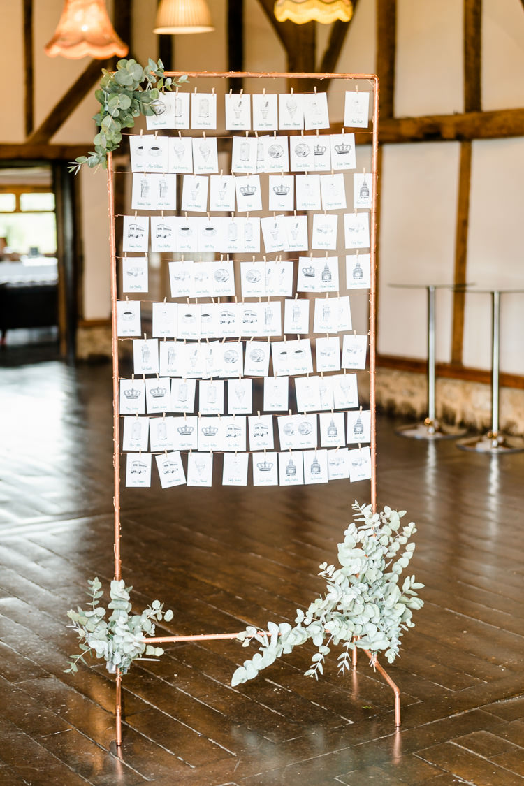 Table Plan Copper Pipe Pegs Seating Chart Nostalgic Honest British Loseley Park Wedding Surrey https://www.johnbarwoodphotography.co.uk/