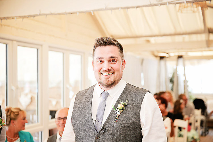 Groom Tweed Waistcoat Pretty Sparkly Lusty Glaze Beach Cornwall Wedding http://victoriamitchellphotography.com/