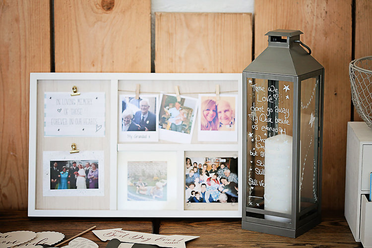 Memories Loved Ones Remembrance Storm Lantern Candle Photo Board Pegs Pretty Sparkly Lusty Glaze Beach Cornwall Wedding http://victoriamitchellphotography.com/