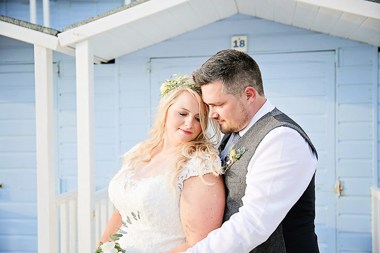 Bride Bridal Dress Gown Lace V Neck Cap Sleeve Pink Peach Bouquet Groom Waistcoat Tweed Grey Flower Foliage Crown Pretty Sparkly Lusty Glaze Beach Cornwall Wedding http://victoriamitchellphotography.com/
