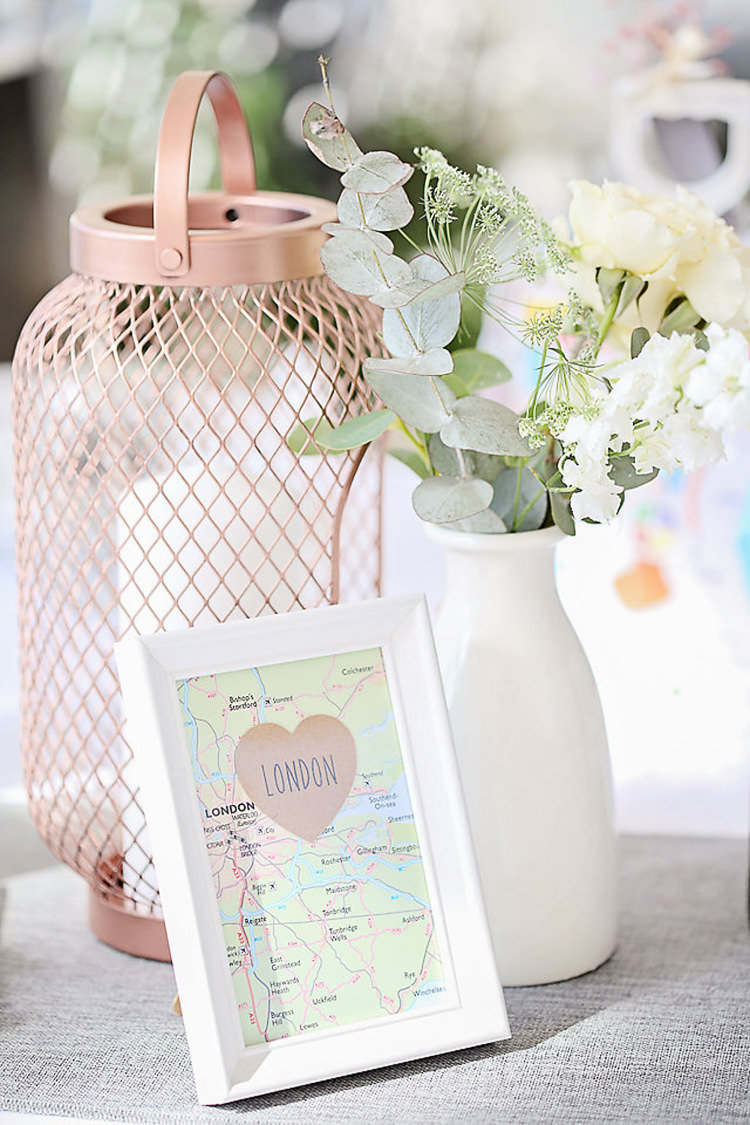 Table Name Centre Storm Lantern Vase Eucalyptus Frame Map Pretty Sparkly Lusty Glaze Beach Cornwall Wedding http://victoriamitchellphotography.com/