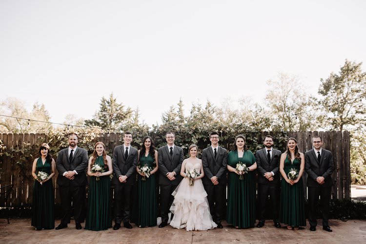 Outdoor Destination Classic Romantic Pink Princess Gown Bride Emerald Green Bridesmaids White Bouquet Groom Groomsmen | Dreamy Blush Emerald Fairytale Wedding Oklahoma http://www.kelcyleighphotography.com/