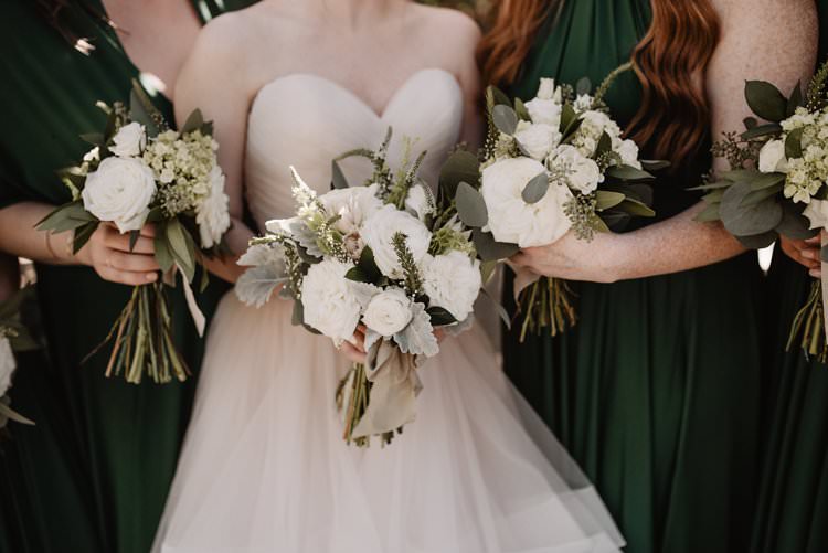Outdoor Destination Classic Romantic Pink Princess Gown Bride Emerald Green Bridesmaids White Bouquet | Dreamy Blush Emerald Fairytale Wedding Oklahoma http://www.kelcyleighphotography.com/