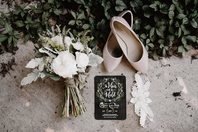 Outdoor Destination Classic Neutral Simple White Greenery Bouquet Black Stationery Sparkly Shoes | Dreamy Blush Emerald Fairytale Wedding Oklahoma http://www.kelcyleighphotography.com/