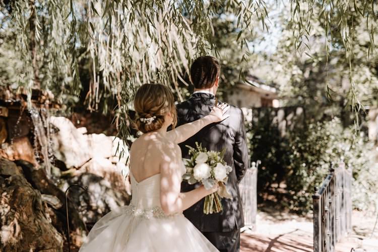 Outdoor Destination Classic Pink Bride Gown Neutral Simple White Greenery Bouquet First Look | Dreamy Blush Emerald Fairytale Wedding Oklahoma http://www.kelcyleighphotography.com/