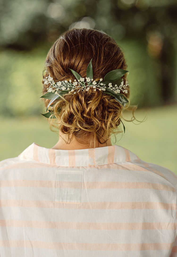 Hair Bride Bridal Up Do Accessory Bridge House Barn Leicestershire Wedding Colourful DIY Festival Tipi https://bpwphotography.com/