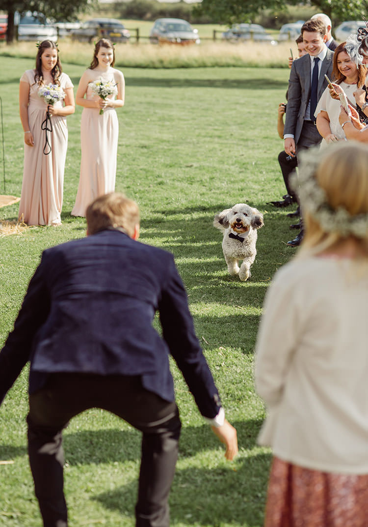Dog Pet Aisle Ceremony Bridge House Barn Leicestershire Wedding Colourful DIY Festival Tipi https://bpwphotography.com/