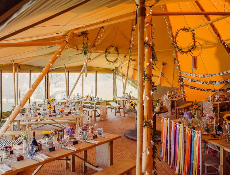 Floral Hoops Decor Bridge House Barn Leicestershire Wedding Colourful DIY Festival Tipi https://bpwphotography.com/