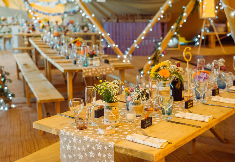 Hessian Burlap Stars Runners Cloths Bridge House Barn Leicestershire Wedding Colourful DIY Festival Tipi https://bpwphotography.com/