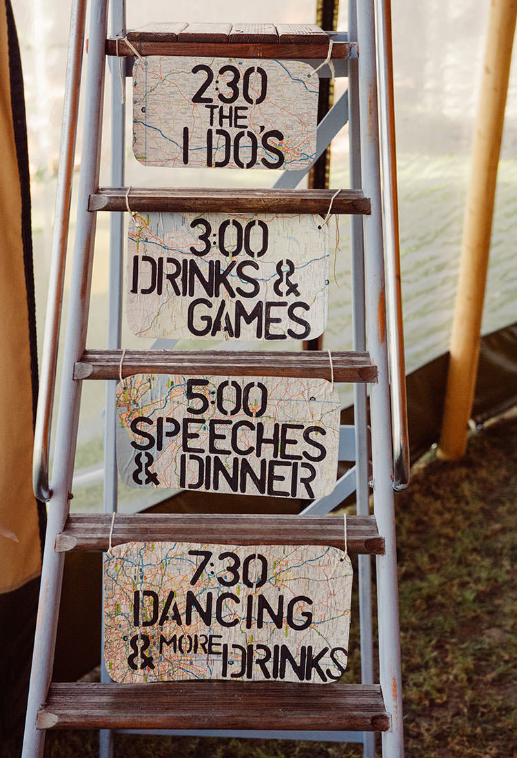 Order Day Sign Ladder Map Bridge House Barn Leicestershire Wedding Colourful DIY Festival Tipi https://bpwphotography.com/