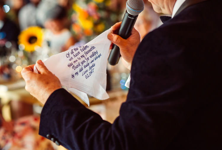 Handkerchief Father Bride Gift Bridge House Barn Leicestershire Wedding Colourful DIY Festival Tipi https://bpwphotography.com/